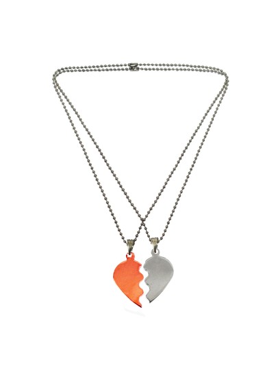 Menjewell Copper::Silver Two Half Piece Broken Heart Dual Pendants